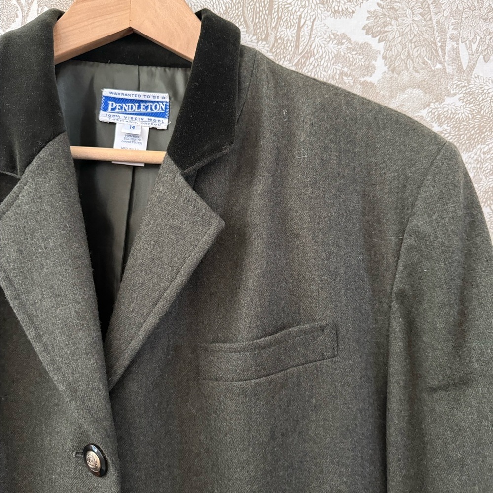Pendleton Olive Green Wool Blazer with Velvet Collar - Picture 4 of 10